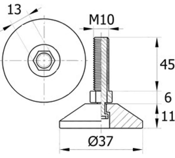 Регулируемая опора IVK group 37М10-45ЧН