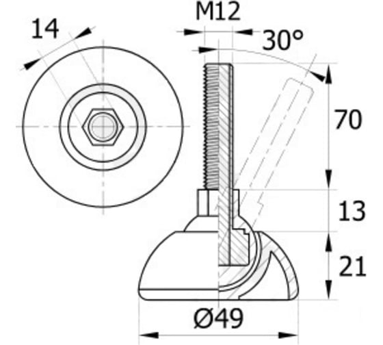 Регулируемая опора IVK group 49М12-70ЧН