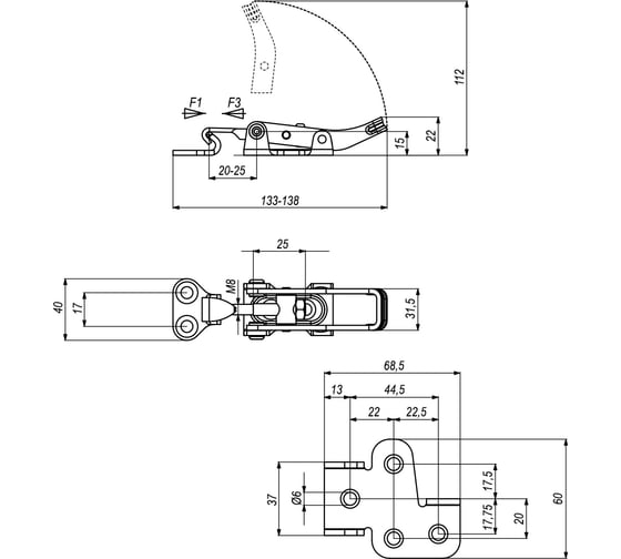 Натяжная защелка KUKAMET, усилие 180 кг 361-3-T