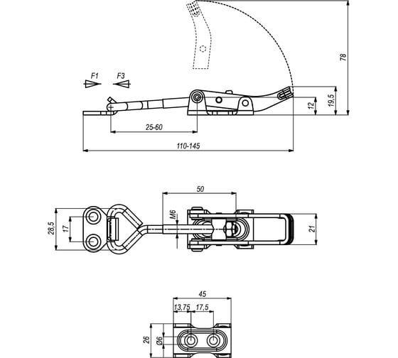 Натяжная защелка KUKAMET, усилие 175 кг 361-2-K
