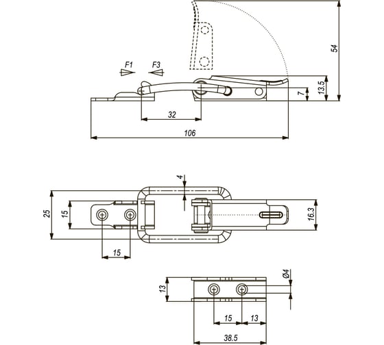 Натяжная защелка KUKAMET, усилие 175 кг 363-2