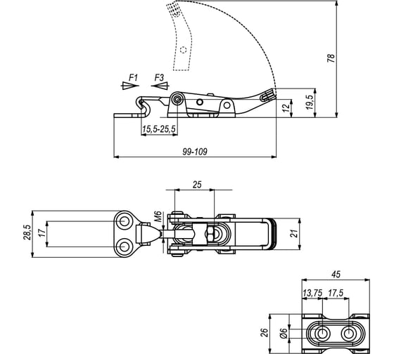 Натяжная защелка KUKAMET, усилие 165 кг 361-2-T