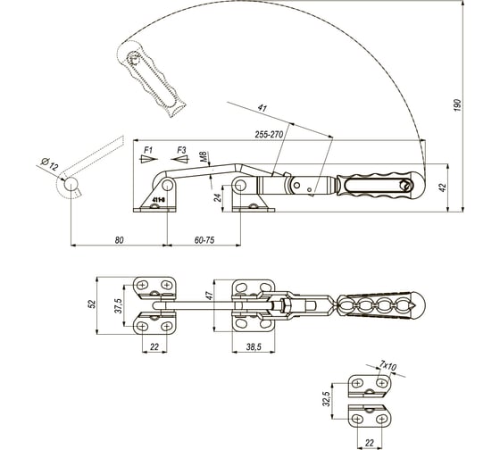 Натяжная защелка KUKAMET, усилие 250 кг 411-3