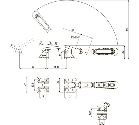 Натяжная защелка KUKAMET, усилие 180 кг 411-2