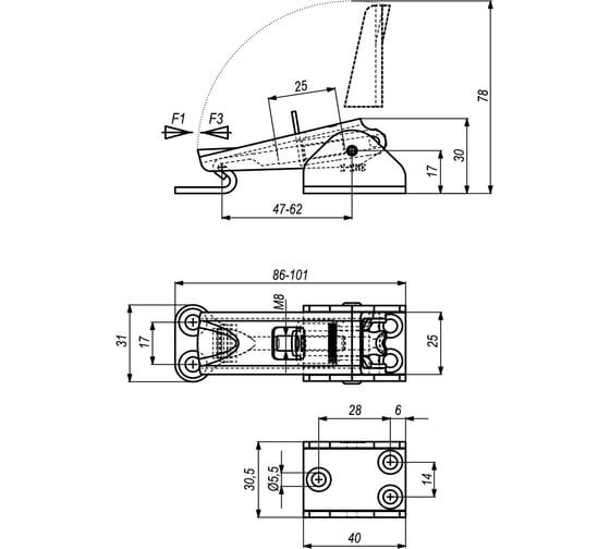 Натяжная защелка KUKAMET, усилие 185 кг 362-2