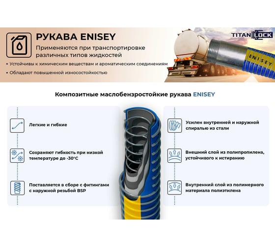 Композитный МБС рукав TITAN LOCK ENISEY GGE, длина 6 м, внутренний диаметр 75 мм, в сборе нар.р, алюминий TL075EN-6000AL