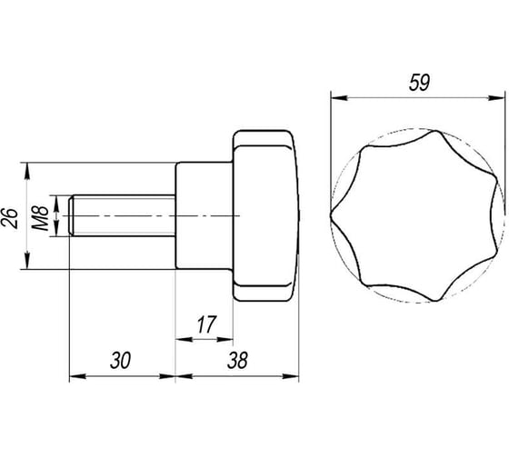 Звездообразная ручка EMES с наружной резьбой BKC630830 1