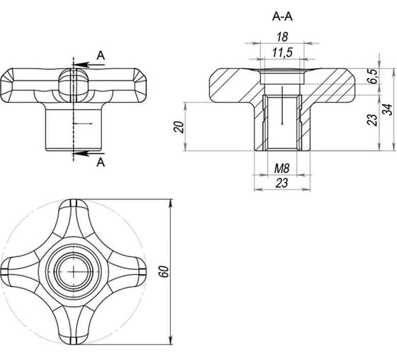 Крестообразная ручка со сквозной резьбой EMES PTB4D6008