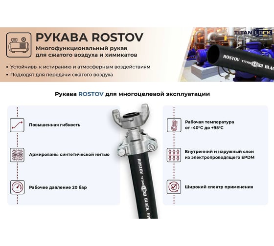 Напорный рукав для сжатого воздуха, воды и химикатов TITAN LOCK ROSTOV внутренний диаметр 32 мм, 40 м TL032RV_40