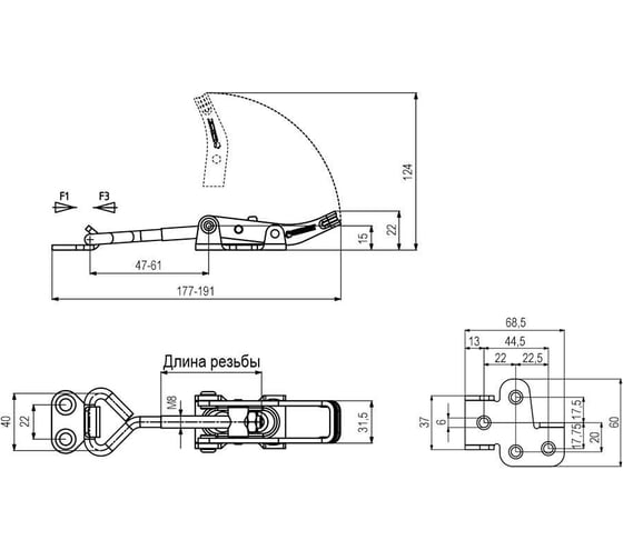 Натяжная защелка KUKAMET из нержавеющей стали, усилие 255 кг S361-3