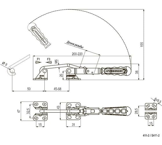Натяжная защелка KUKAMET из нерж. стали, усилие 125 кг S411-2