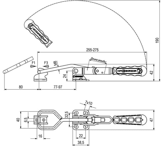 Натяжная защелка KUKAMET, усилие 255 кг 421-3
