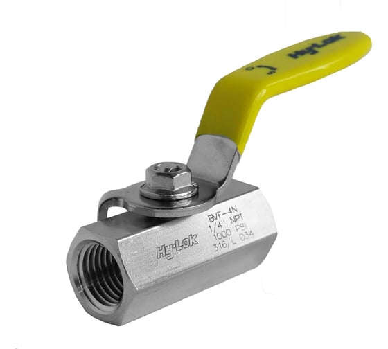 Шаровой кран Hy-Lok 110 серии из нержавеющей стали SS 316, NPT 1/4" внутр. - NPT 1/4" внутр., уплотнение peek, с желтой рукояткой BV-F-4N-PK-YH