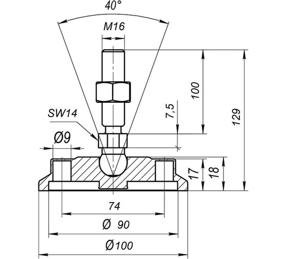 Шарнирная опора Алтервиа M16x100 до 900 кг (под крепёж) A00022.1110016100