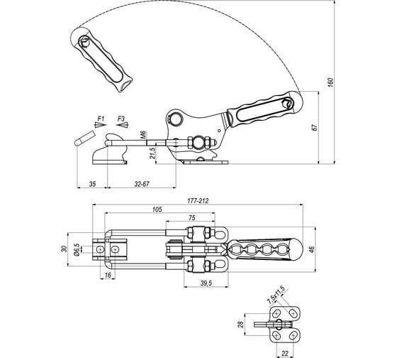 Натяжная защелка KUKAMET из нерж. cтали, усилие 230 кг S311-3