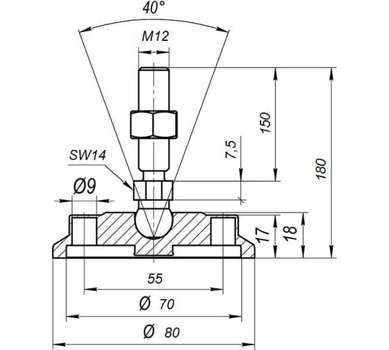 Шарнирная опора Алтервиа M12x150 до 800 кг (под крепёж) A00022.1108012150