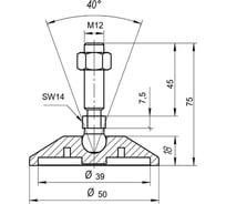 Шарнирная опора Алтервиа M12x45 до 800 кг нержавеющая сталь A00021.1205012045