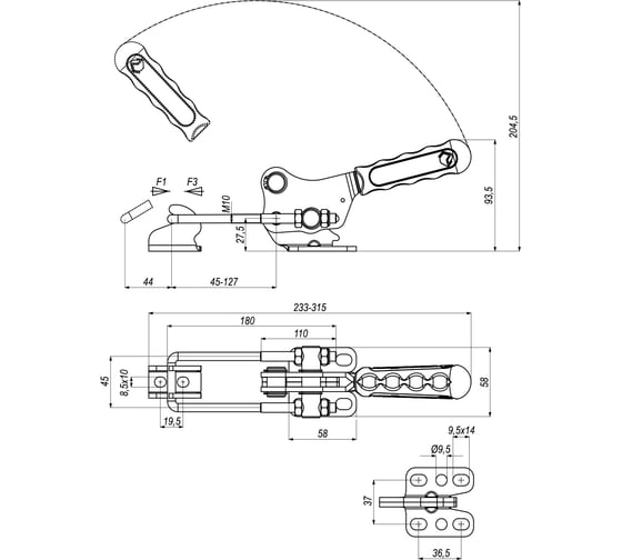 Натяжная защелка KUKAMET чёрная, усилие 1120 кг B311-5
