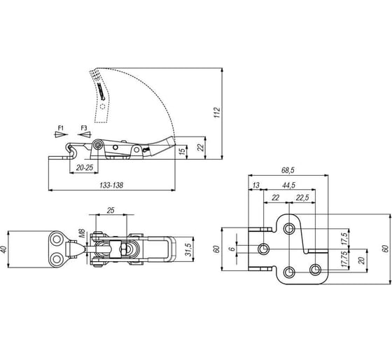 Натяжная защелка KUKAMET, усилие 180 кг 361-3-K-T
