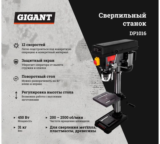 Сверлильный станок 450Вт Gigant DP1016