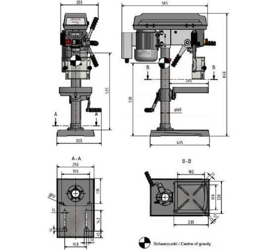 Настольный вертикально-сверлильный станок Optimum OPTIdrill D17Pro 0.5 кВт, 230 В, ф16 мм, КМ2 3003010