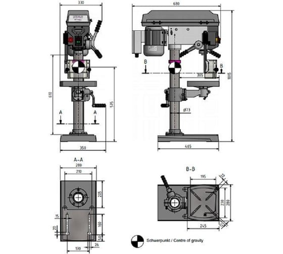 Настольный вертикально-сверлильный станок Optimum OPTIdrill D23Pro 0.75 кВт, 400 В, ф25 мм, КМ2, реверс 3003020