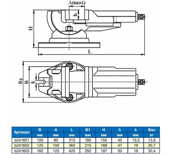 Станочные тиски GRIFF глобусные 160мм, Amax-125мм, вес-30.4кг, поворотные, серия QHK b241603