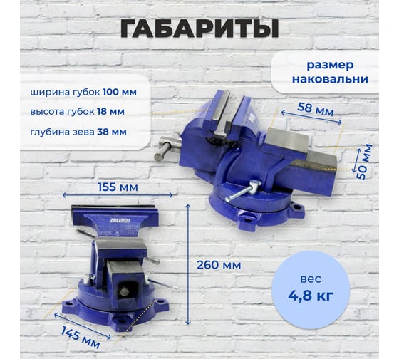 Тиски слесарные с наковальней и поворотным механизмом ВАРЯГ 100 мм (1/1) 003905