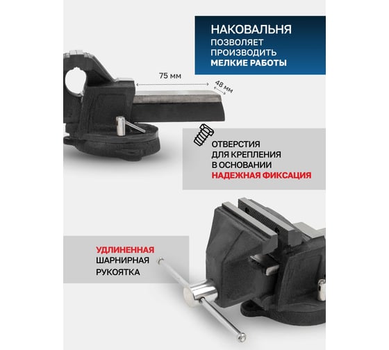 Усиленные поворотные тиски с наковальней Forsage стальные, 8", 200 мм F-6540908(18540)