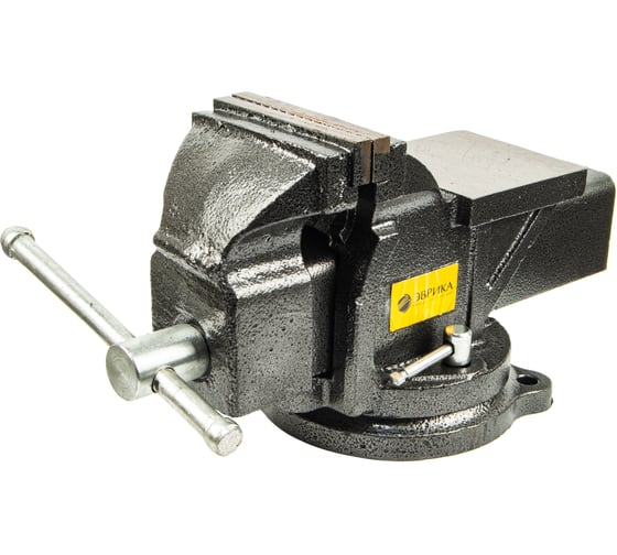 Тиски слесарные ЭВРИКА ER-190100 поворотные с наковальней и трубным захватом 4-100мм чугунные, усил 819288