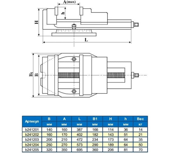 Поворотные станочные тиски с открытым винтом GRIFF серия QB 160 мм 020445