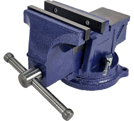 Слесарные настольные тиски с наковальней и поворотным механизмом URM ударопрочные, чугунные, синие, 125 мм D01483