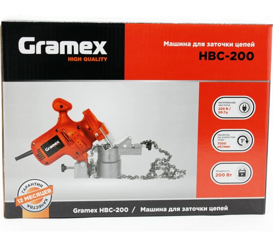 Машина для заточки цепей Gramex HBC-200 200 Вт, 7500 об/мин, диск 100x10x3,5 мм (1/6) 003229