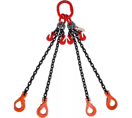 Четырехветвевой цепной строп ТРАСТ 4сц 11,5 тн, 6000 мм, с увеличенным звеном для автокрана, укоротители, крюки самозапирающиеся, 8 класс 4687203984571