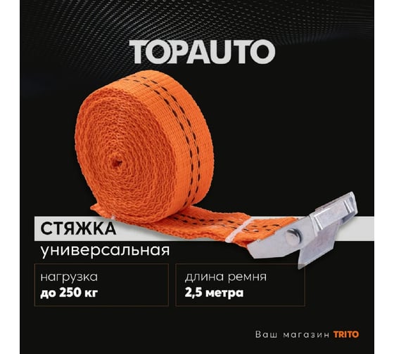 Ремень крепления груза TOPAUTO 25мм, 250 кг, механизм пряжка с фиксатором, 2,5м РК25