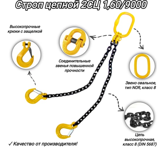 Двухветвевой цепной строп КанТраст  2СЦ 1,60/9000 мм 2STS1609000