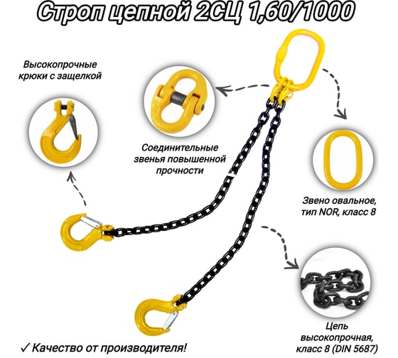 Двухветвевой цепной строп КанТраст  2СЦ 1,60/1000 мм 2STS1601000