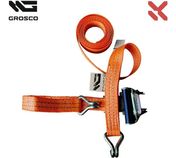 Комплект стяжных ремней с крюками для крепления груза Grosco 2 шт, 1.5-3 т, 6 м, 35 мм, с храповым механизмом RST01506C2