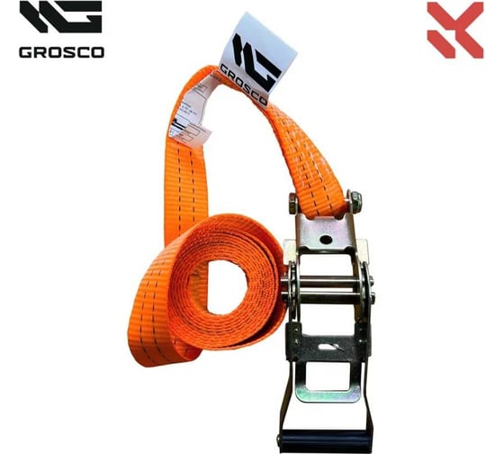 Комплект стяжных кольцевых ремней для крепления груза Grosco 2 шт, 1.5-3 т, 10 м, 35 мм, с храповым механизмом RSTK01510C2
