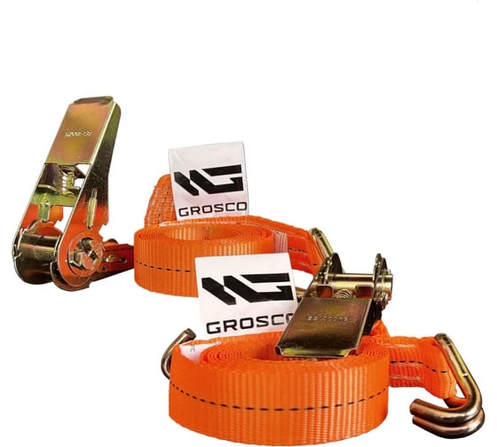 Комплект стяжных ремней с крюками и храповым механизмом Grosco 2 шт, 1-2 т, 6 м, 25 мм, для крепления груза RST0106C2