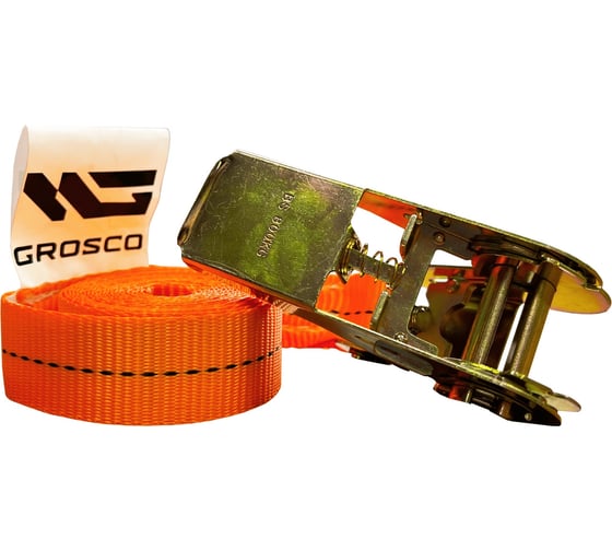 Стяжной кольцевой ремень Grosco 0.8-1.6 т, 20 м, 25 мм для крепления груза с храповым механизмом RSTK00820 1