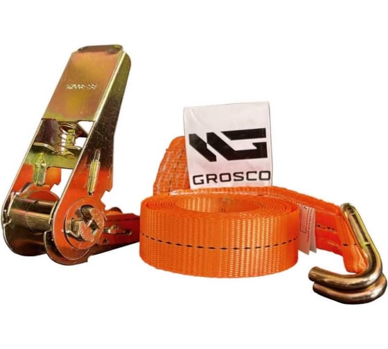 Комплект стяжных ремней GROSCO с крюками для крепления груза с храповым механизмом 7-14 т, 4 м 75 мм, 5 шт RST07004C5