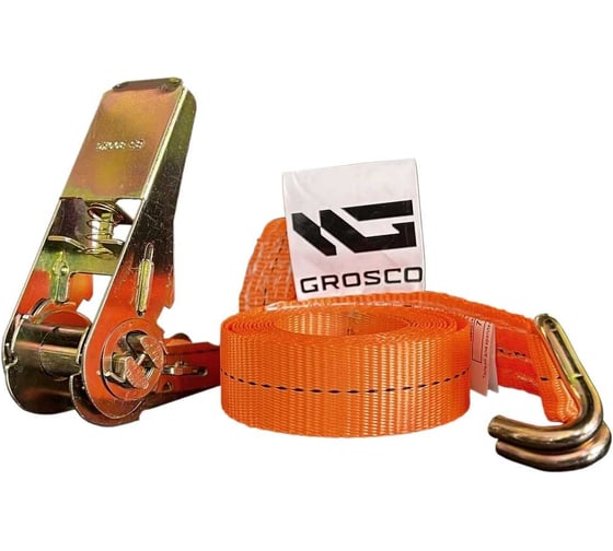 Комплект стяжных ремней с крюками Grosco 10-20 т, 12 м, 100 мм, 10 шт, для крепления груза с храповым механизмом RST10012C0
