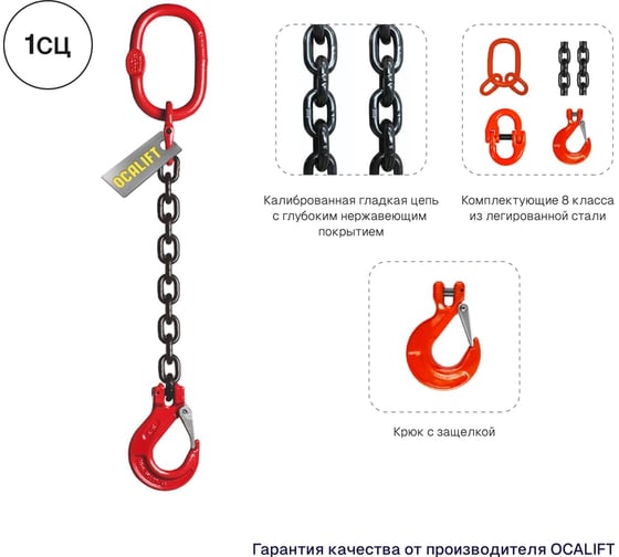 Цепной строп LITELIFT 1СЦ 3,15т 1,5м одноветвевой цепь 10x30 T8 G80 1sc3150t15