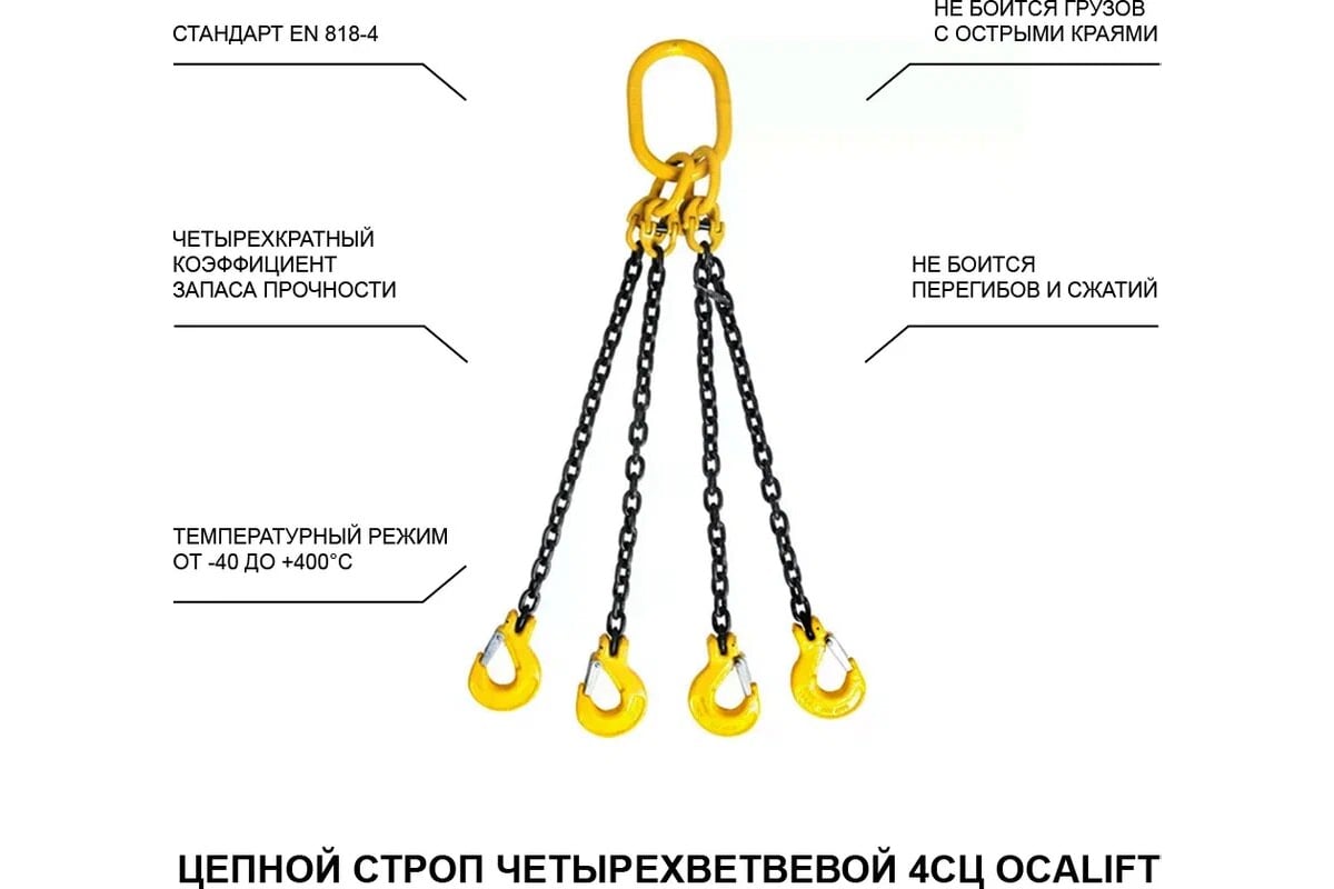Цепной строп LITELIFT 4СЦ 4,25т 1,5м четырехветвевой цепь 8x24 T8 G80 ...
