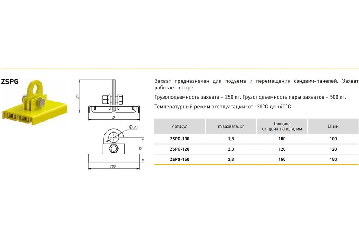 Захват для сэндвич-панелей ZSP г/п 0,25 т (R)