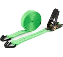Ремень крепления груза TopAuto PRO ULTRA ширина ленты 25 мм, полиэфир, зеленая, 800/1600 кг, 12м, черный механизм 110 мм на 800 DaN, 2 черных крюка РК0812UG