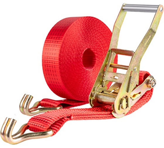 Стяжка груза SKYWAY 5,0т 12,0м  STAFF 50мм красный храповый механизм с крюками полиэстер 1шт S03601043 1