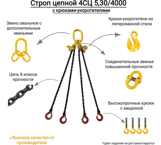 Цепной четырехветвевой строп с крюками укоротителями КанТраст  4СЦ 5,3/4000 4STS5304000R