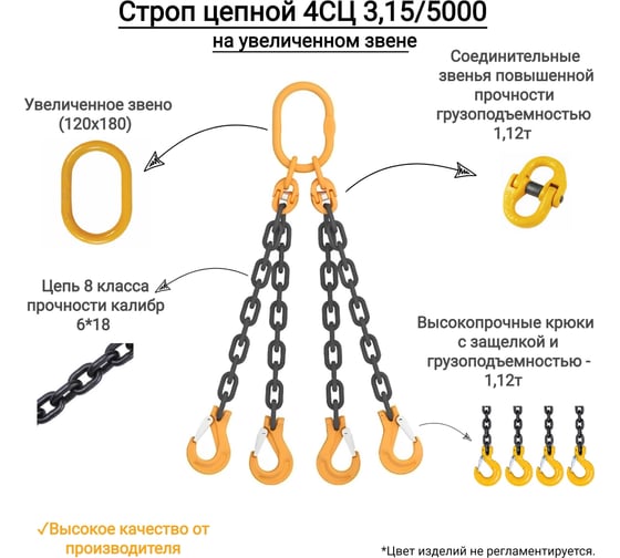 Цепной четырехветвевой строп КанТраст  на увеличенном звене (120x180) 4СЦ 3,15/5000 мм 4STSUVZ3155000